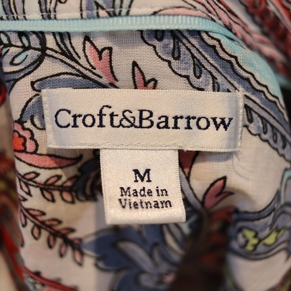 Croft & Barrow Paisley Cuff Sleeve 100% Cotton Button Down Top Med - Picture 7 of 12